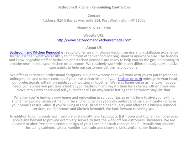 Bathroom & Kitchen Remodeling Contractors