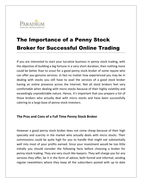 The Importance of a Penny Stock Broker for Successful Online Trading