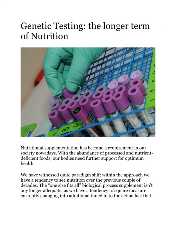 Genetic Testing: the longer term of Nutrition