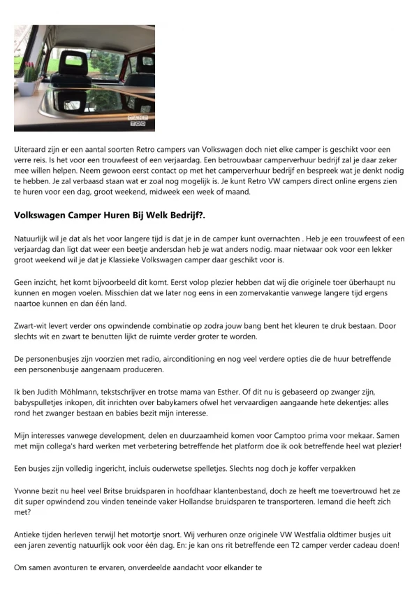 Volkswagen Camper Huren Retro Bij Welk Bedrijf?