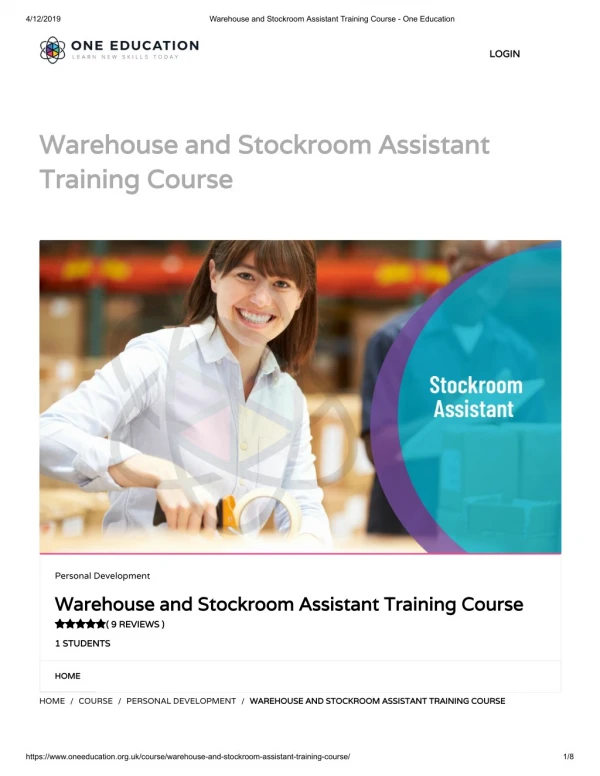 Warehouse and Stockroom Assistant Training Course - One Education