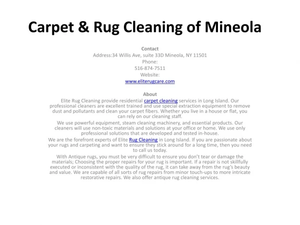 Carpet & Rug Cleaning of Mineola