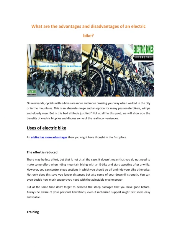 Advantages and disadvantages of an e-bike