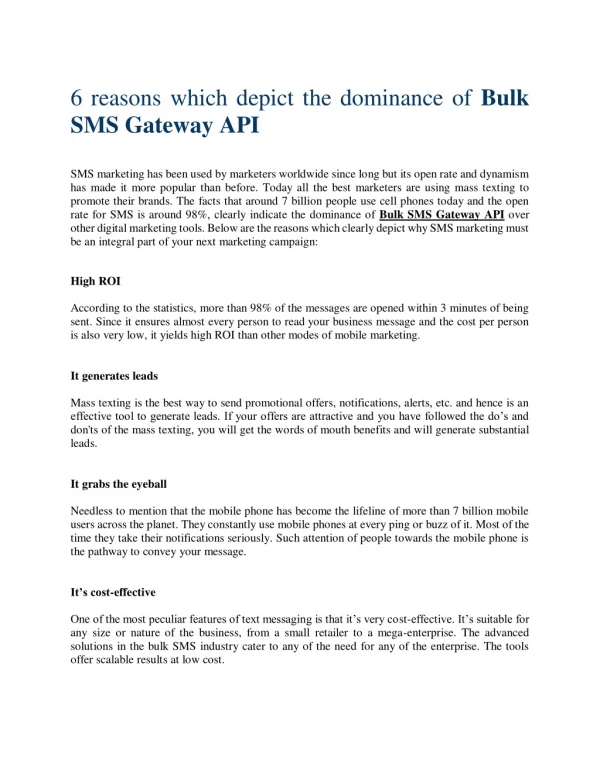 Bulk SMS Gateway API-6 Reasons Which Depict the Dominance