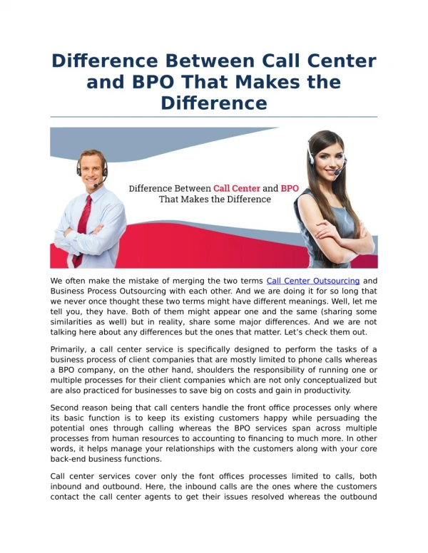Difference Between Call Center and BPO That Makes the Difference