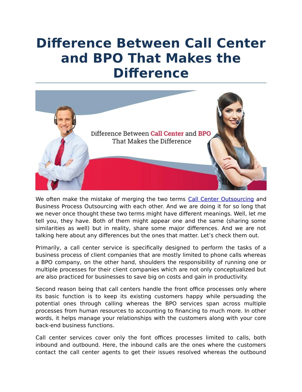 difference between call center and bpo that makes