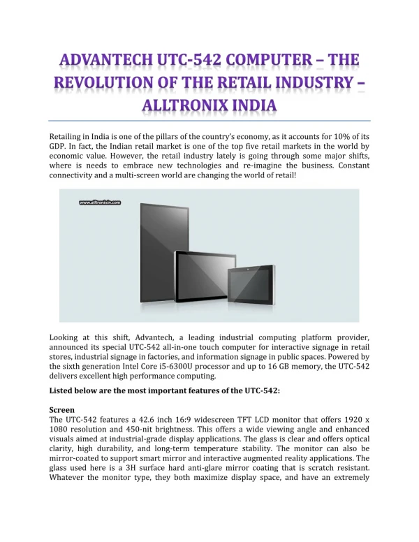 Advantech UTC-542 Computer – The Revolution Of The Retail Industry - Alltronix India