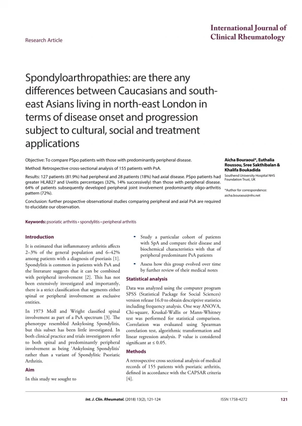 Spondyloarthropathies: are there any differences between Caucasians and southeast Asians living in north-east London in