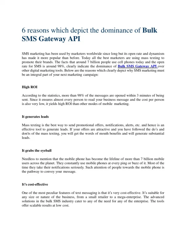 Why Bulk SMS Gateway API Must Be the Part of Your Marketing?