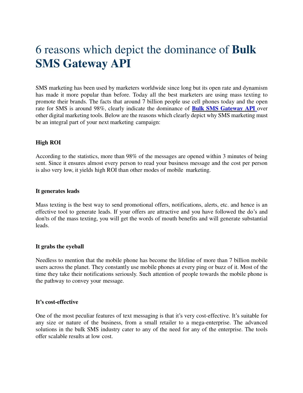 6 reasons which depict the dominance of bulk sms gateway api