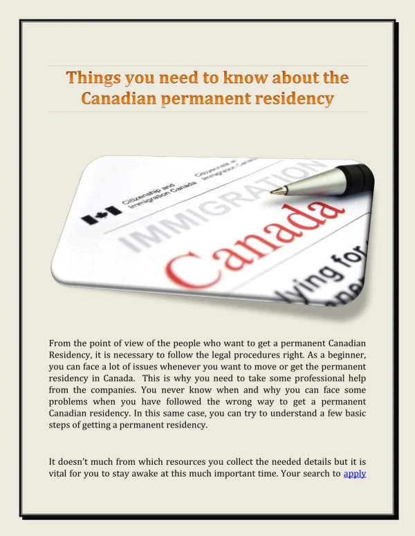 Things you need to know about the Canadian permanent residency