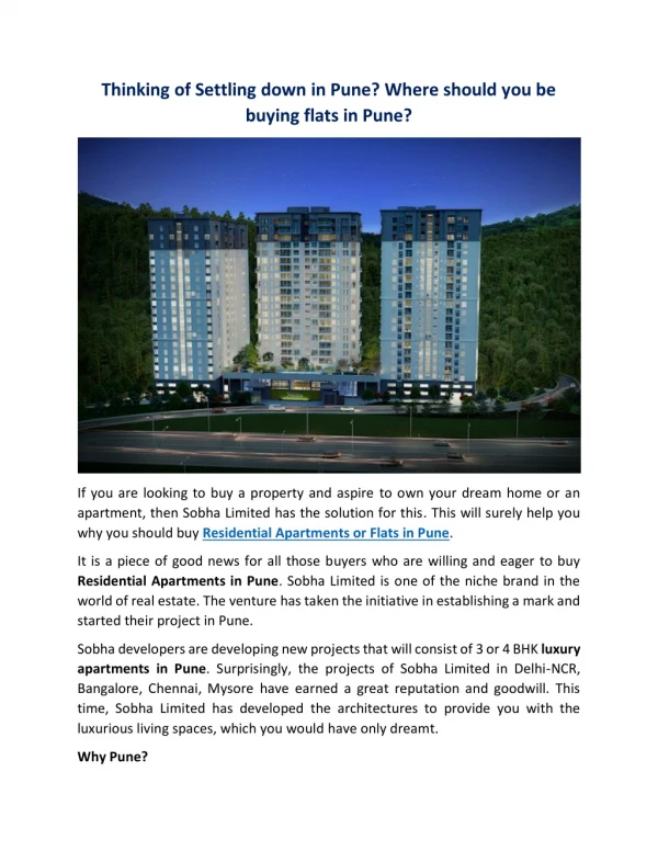 Thinking of Settling down in Pune ? Where should you be buying flats in Pune?