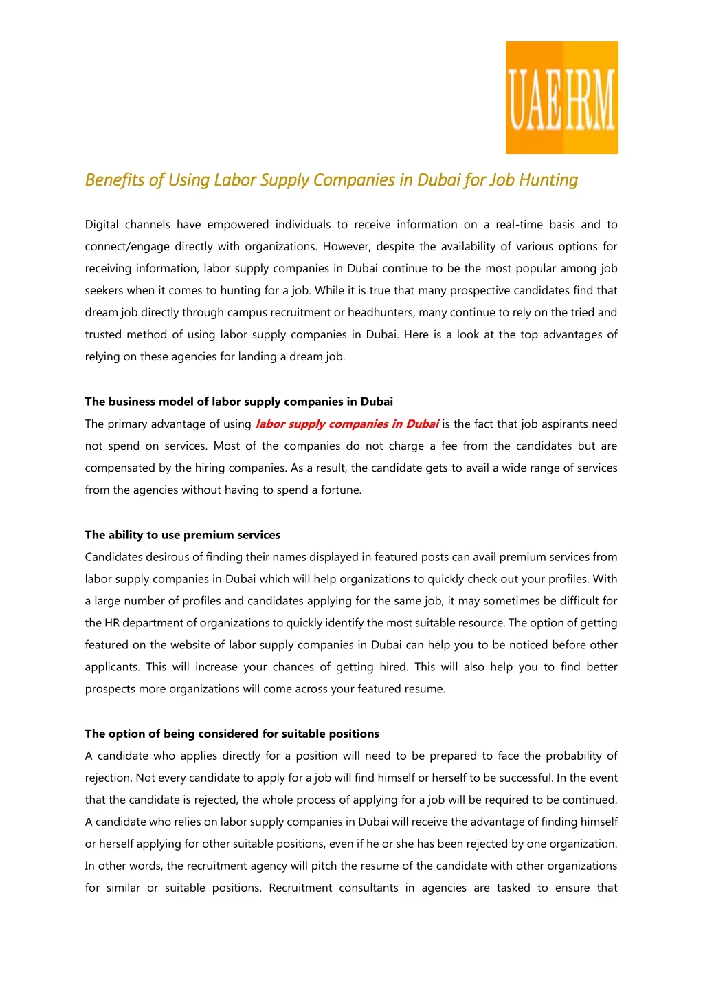 benefits of using labor supply companies in dubai