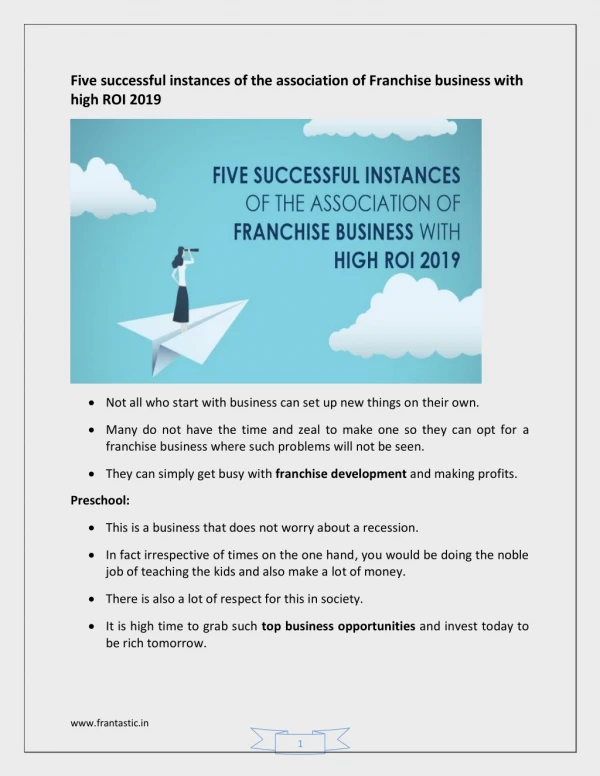 Five Successful Instances Of The Association Of Franchise Business With High ROI 2019
