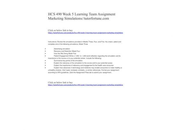 HCS 490 Week 5 Learning Team Assignment Marketing Simulations//tutorfortune.com
