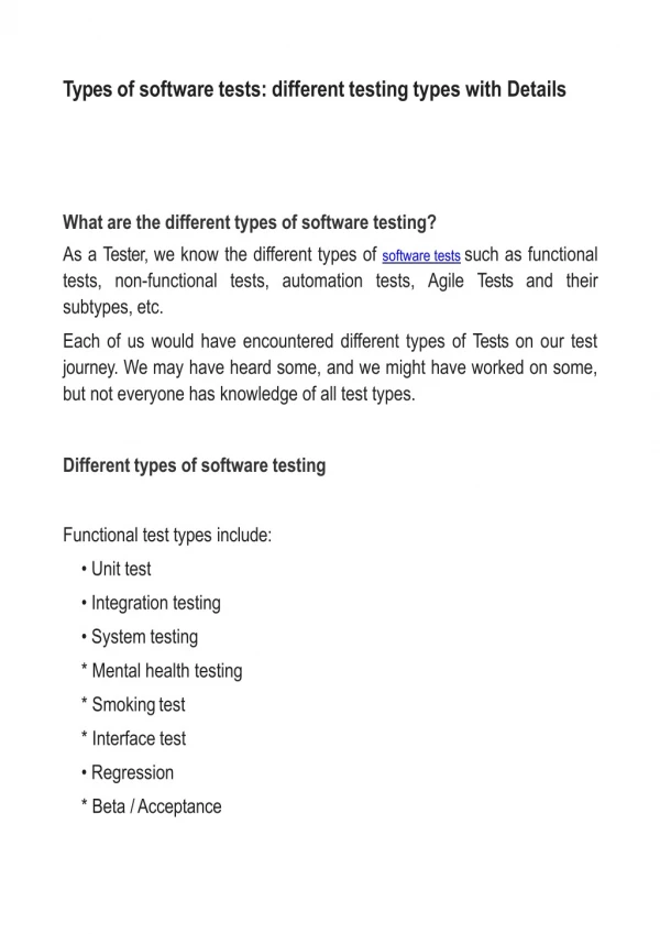 Different types of software testing