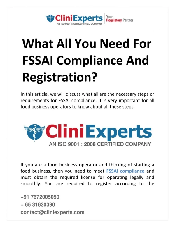 What all you need for FSSAI compliance and registration?