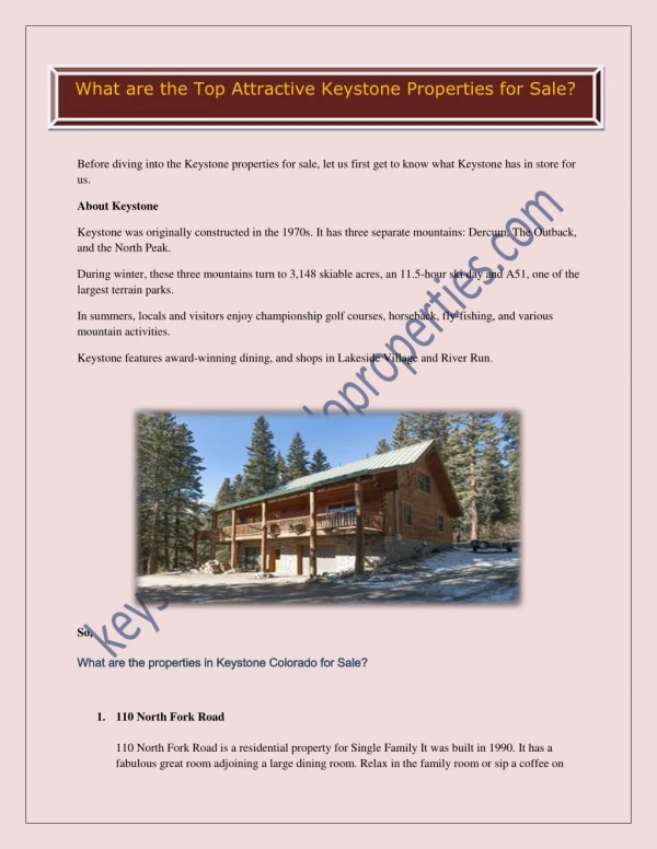 Searching Value-for-Money Keystone Colorado Real Estate Dealings? Call Us
