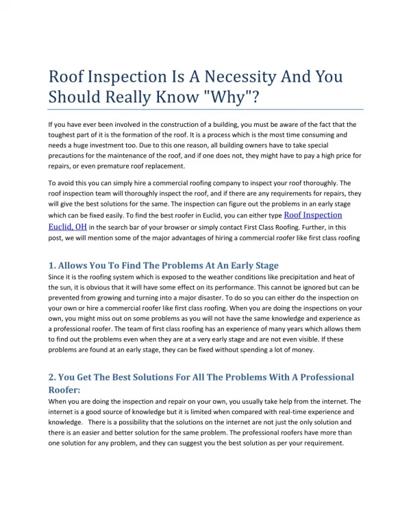 Roof inspection Benefits