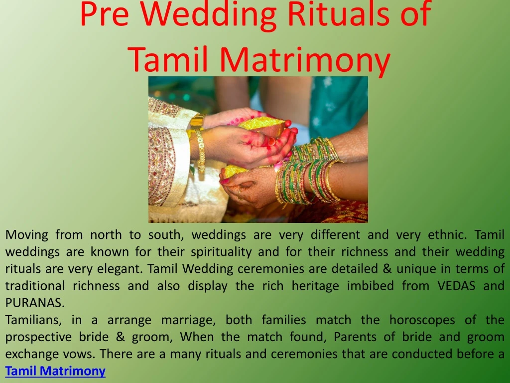 pre wedding rituals of tamil matrimony