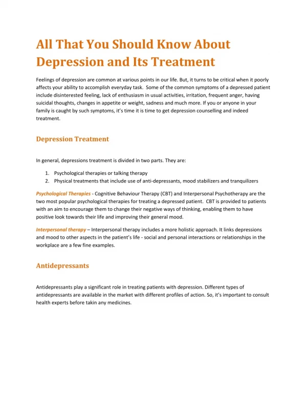 Depression Treatment in Sydney