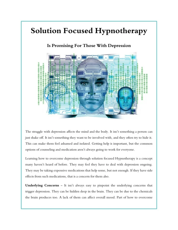 Solution Focused Hypnotherapy is Promising for those with Depression