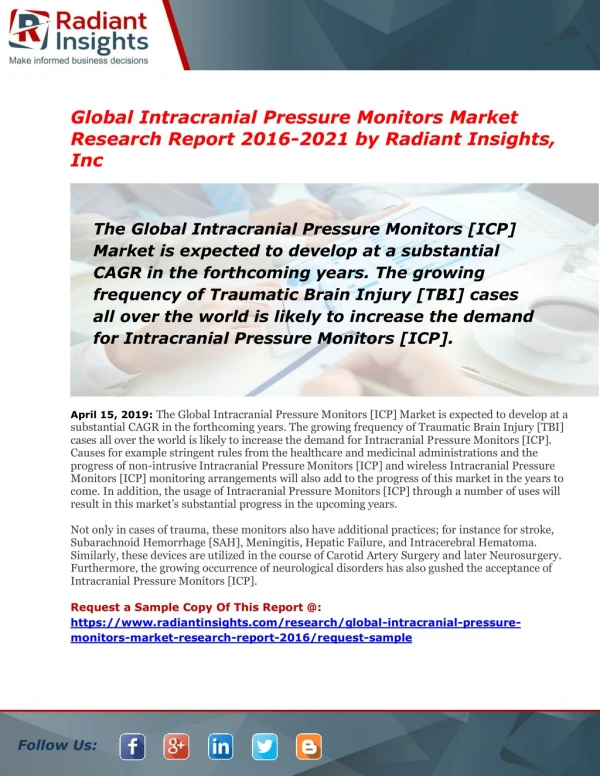 Intracranial Pressure Monitors Market Trends Estimates High Demand by 2021