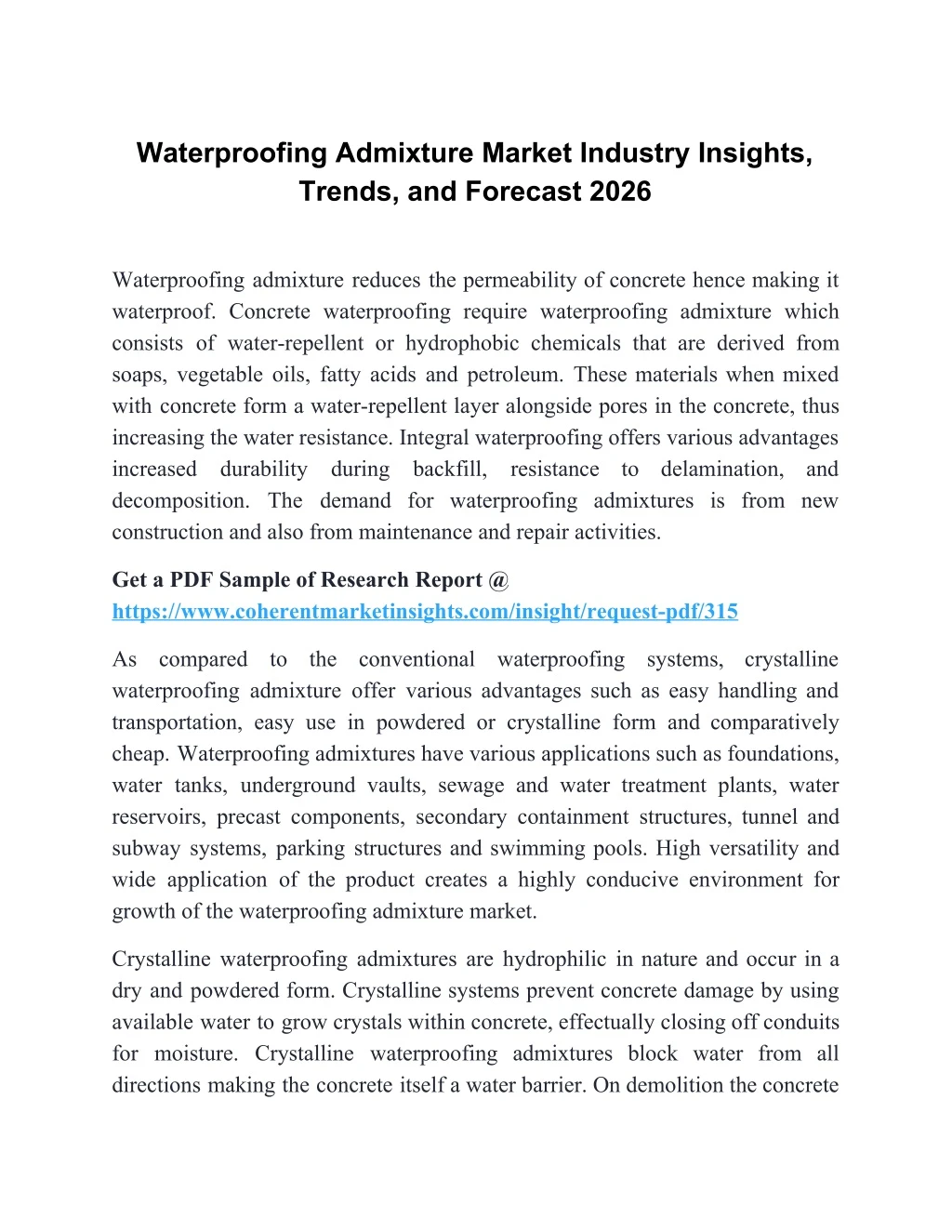 waterproofing admixture market industry insights