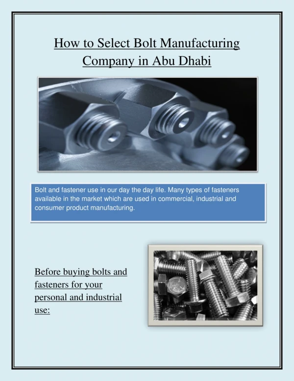 How to Select Bolt Manufacturing Company in Abu Dhabi