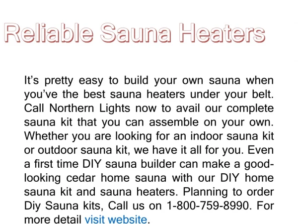 Reliable Sauna Heaters