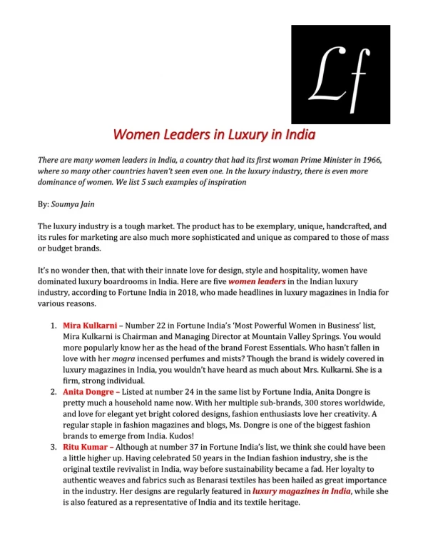 Women Leaders in Luxury in India