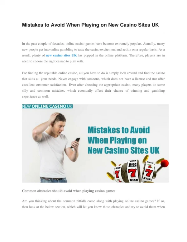 Mistakes to Avoid When Playing on New Casino Sites UK