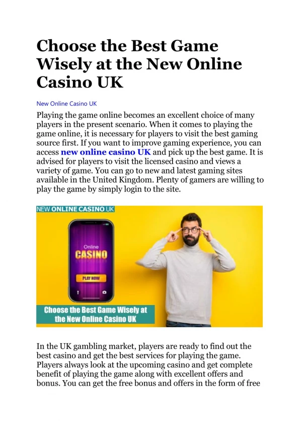 Choose the Best Game Wisely at the New Online Casino UK