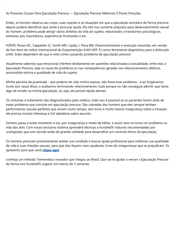 as possiveis causas para ejacula o precoce