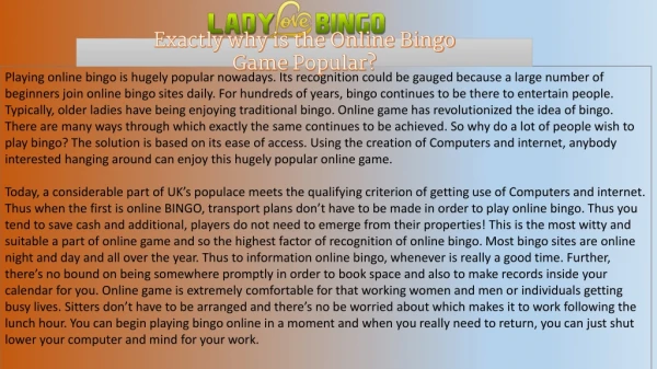 Exactly why is the Online Bingo Game Popular?