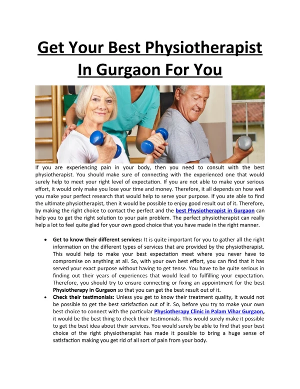 Get Your Best Physiotherapist In Gurgaon For You
