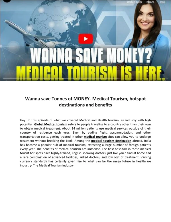 Save Tonnes of money with Global Medical tourism