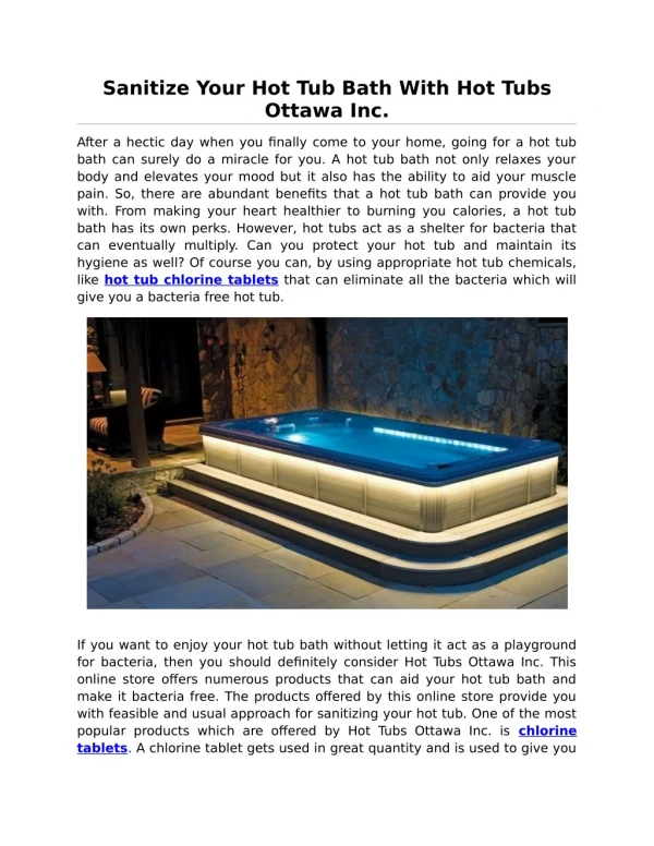 Sanitize Your Hot Tub Bath With Hot Tubs Ottawa Inc.