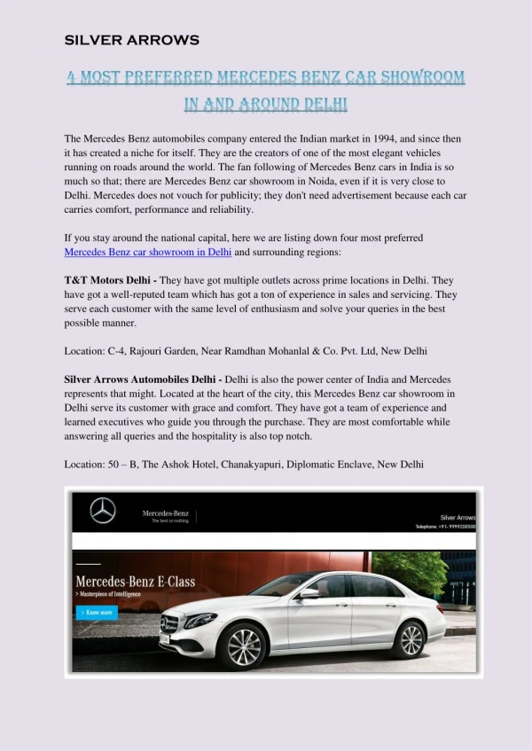 4 Most preferred Mercedes Benz Car Showroom in and Around Delhi