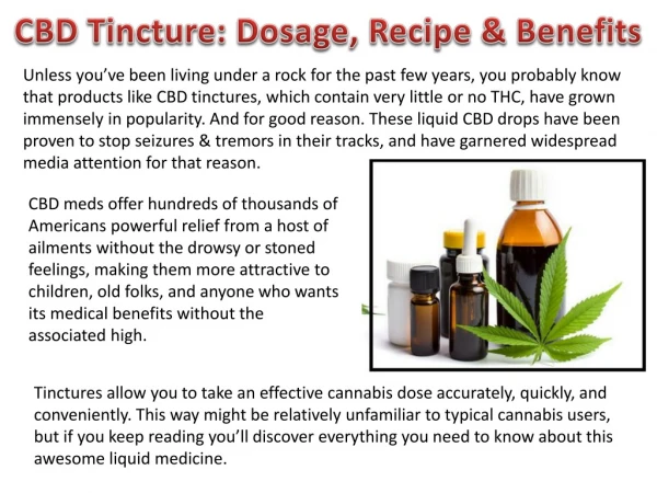 CBD Tincture: Dosage, Recipe & Benefits