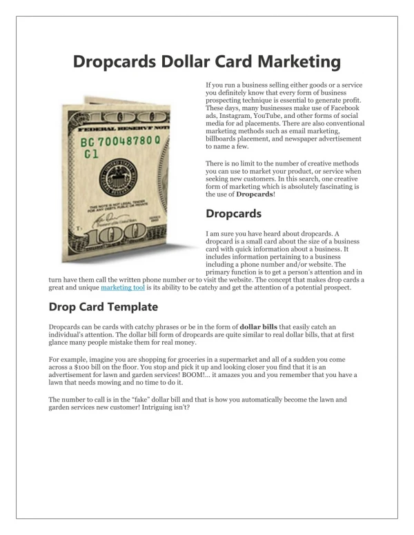 Dropcards Dollar Card Marketing