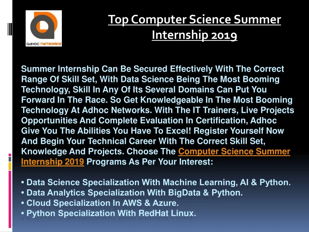 PPT Top Computer Science Summer Internship 2019 PowerPoint