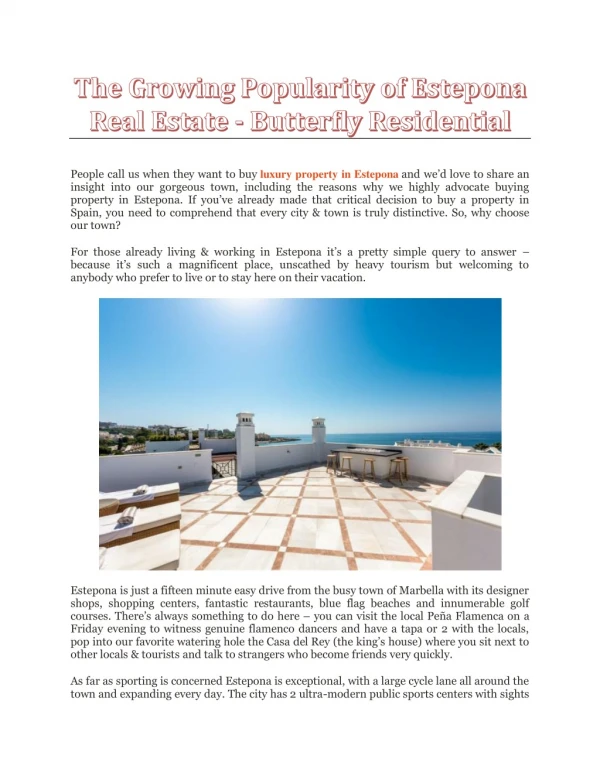 The Growing Popularity of Estepona Real Estate - Butterfly Residential
