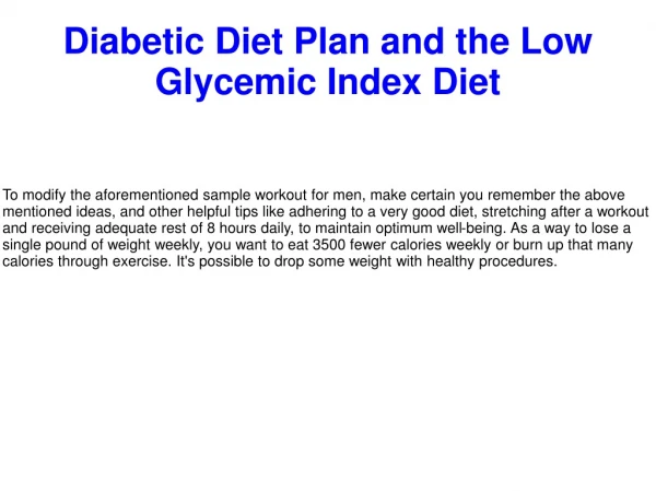 Diabetic Diet Plan and the Low Glycemic Index Diet