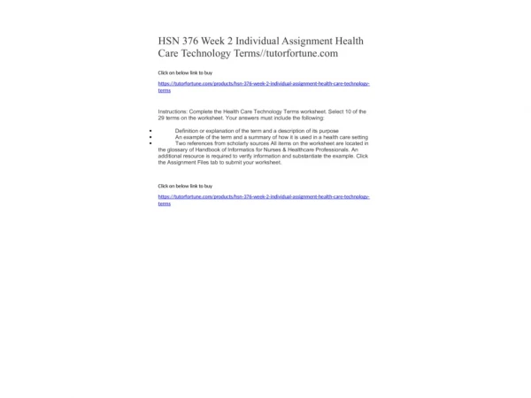 HSN 376 Week 2 Individual Assignment Health Care Technology Terms//tutorfortune.com