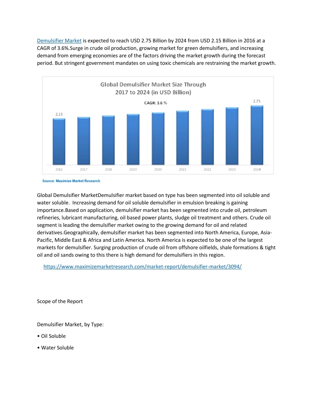 demulsifier market is expected to reach