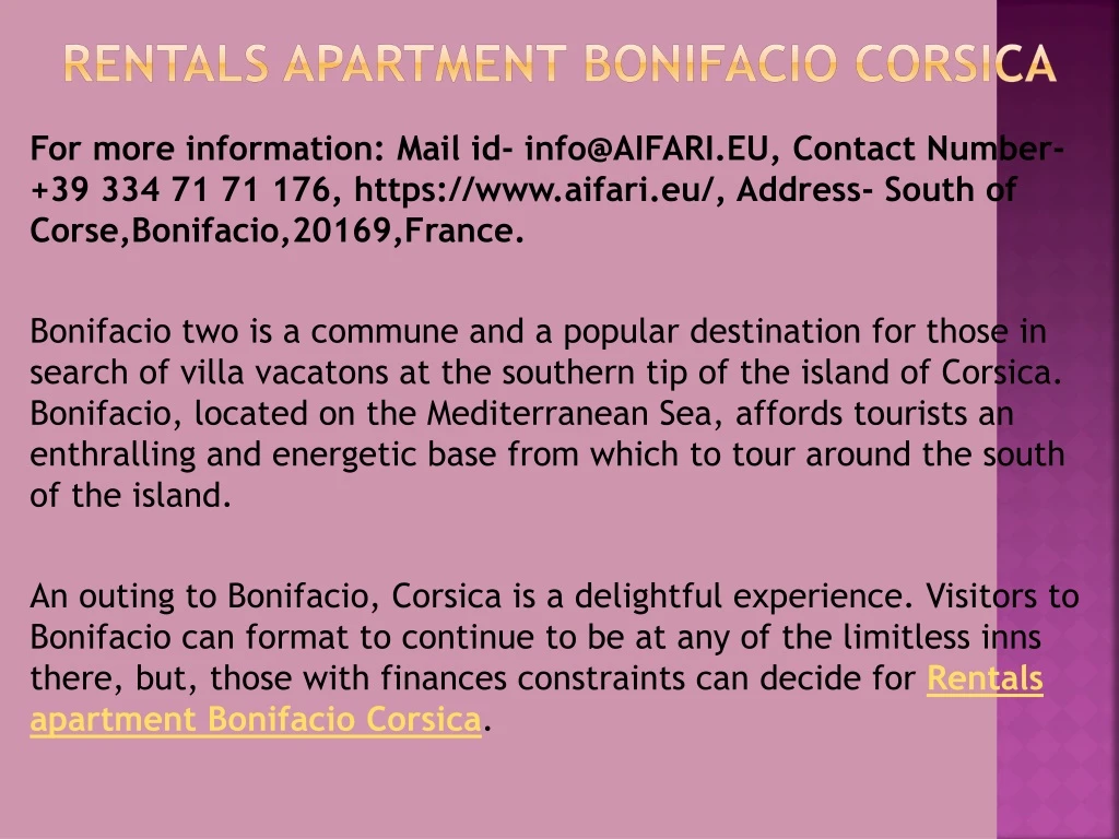 rentals apartment bonifacio corsica