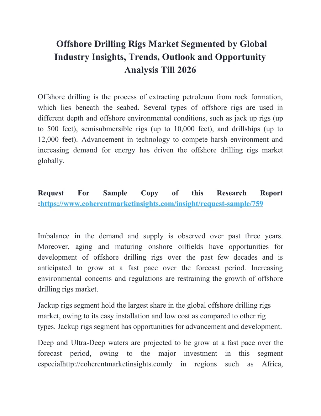 offshore drilling rigs market segmented by global