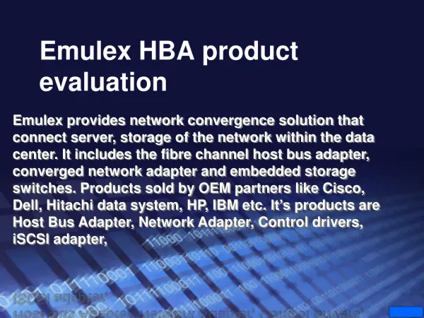 Emulex 8GB HBA Product Evaluation