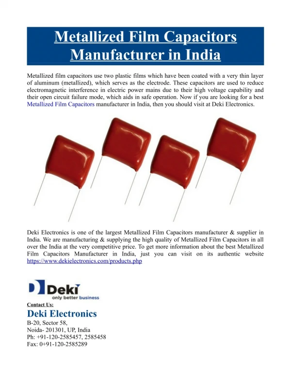 Metallized Film Capacitors Manufacturer in India